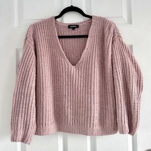 Express Light Pink V Neck Cozy Chunky Knit Sweater Size S